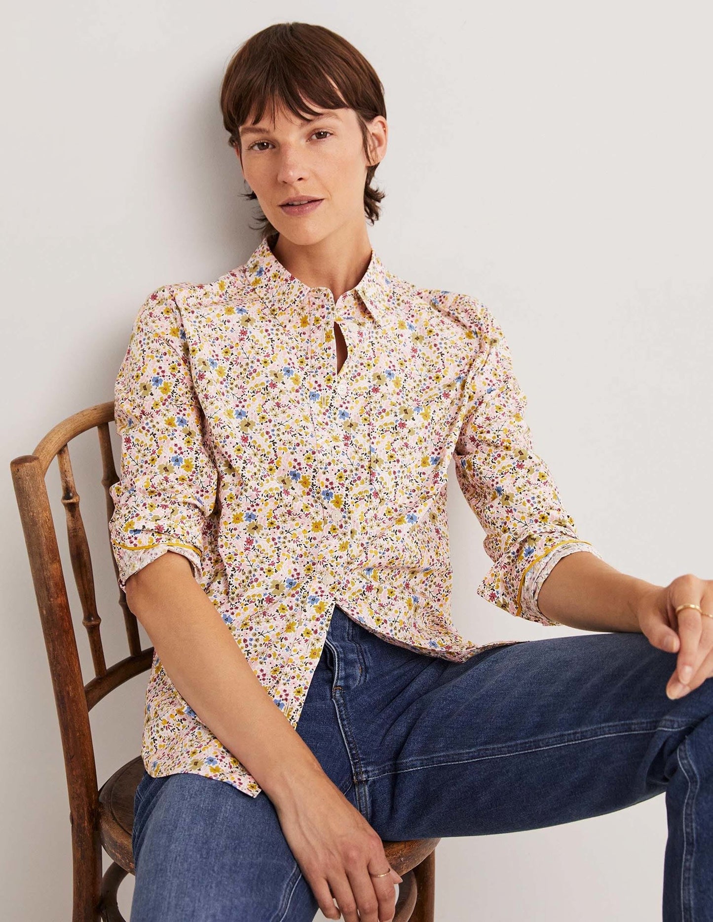 Classic Cotton Shirt-Ivory, Abstract Ditsy