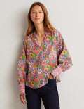 Smocked Cuff Printed Top-Bonbon Pink, Bloom Garden