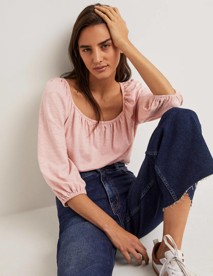 Blouson Sleeve Cotton Top-Milkshake Pink-1