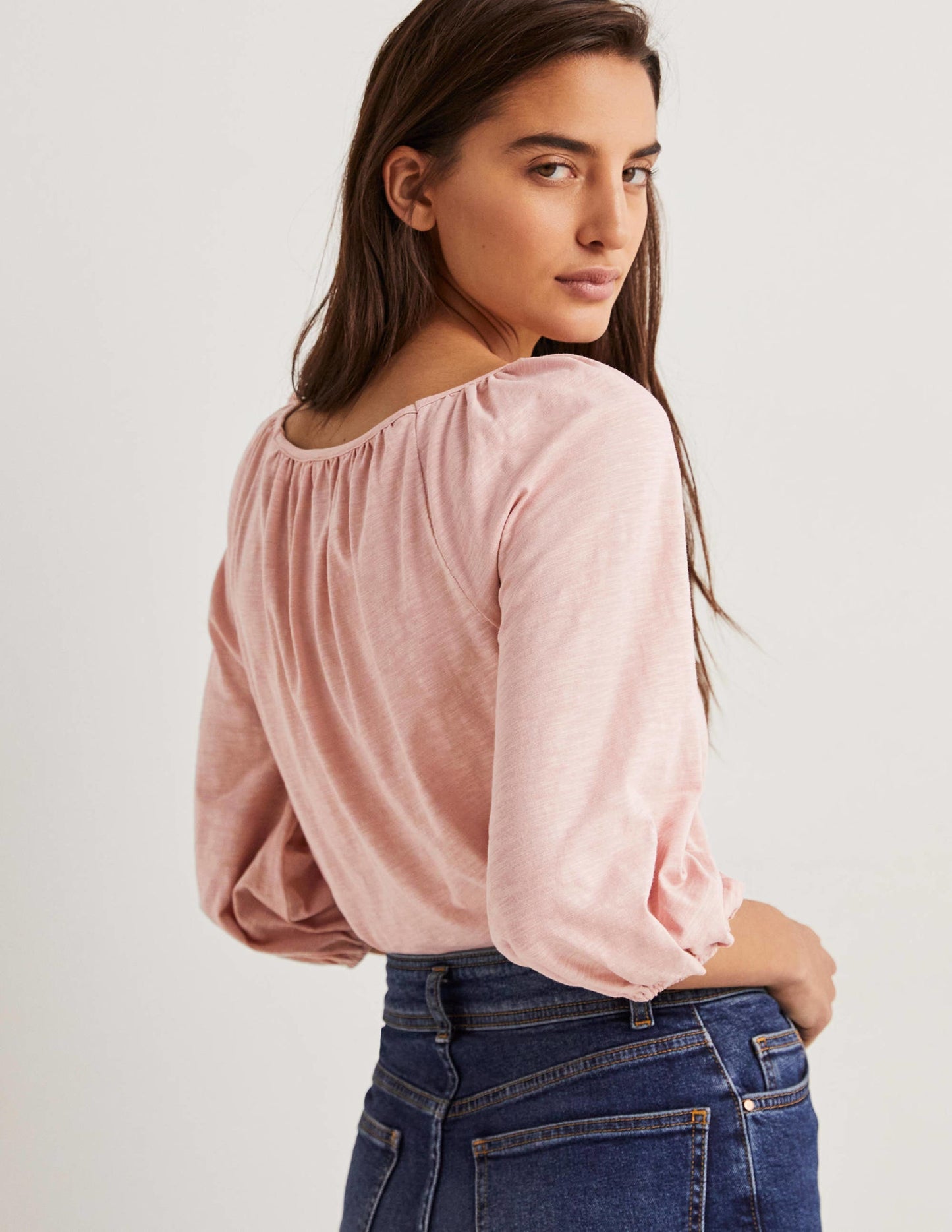 Blouson Sleeve Cotton Top-Milkshake Pink