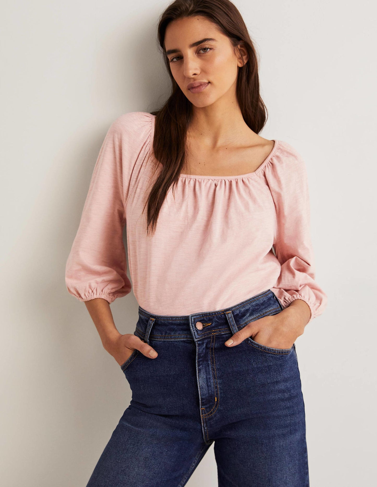 Blouson Sleeve Cotton Top-Milkshake Pink