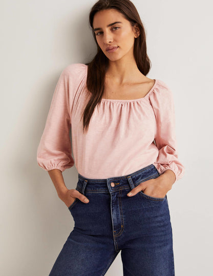 Blouson Sleeve Cotton Top-Milkshake Pink-4