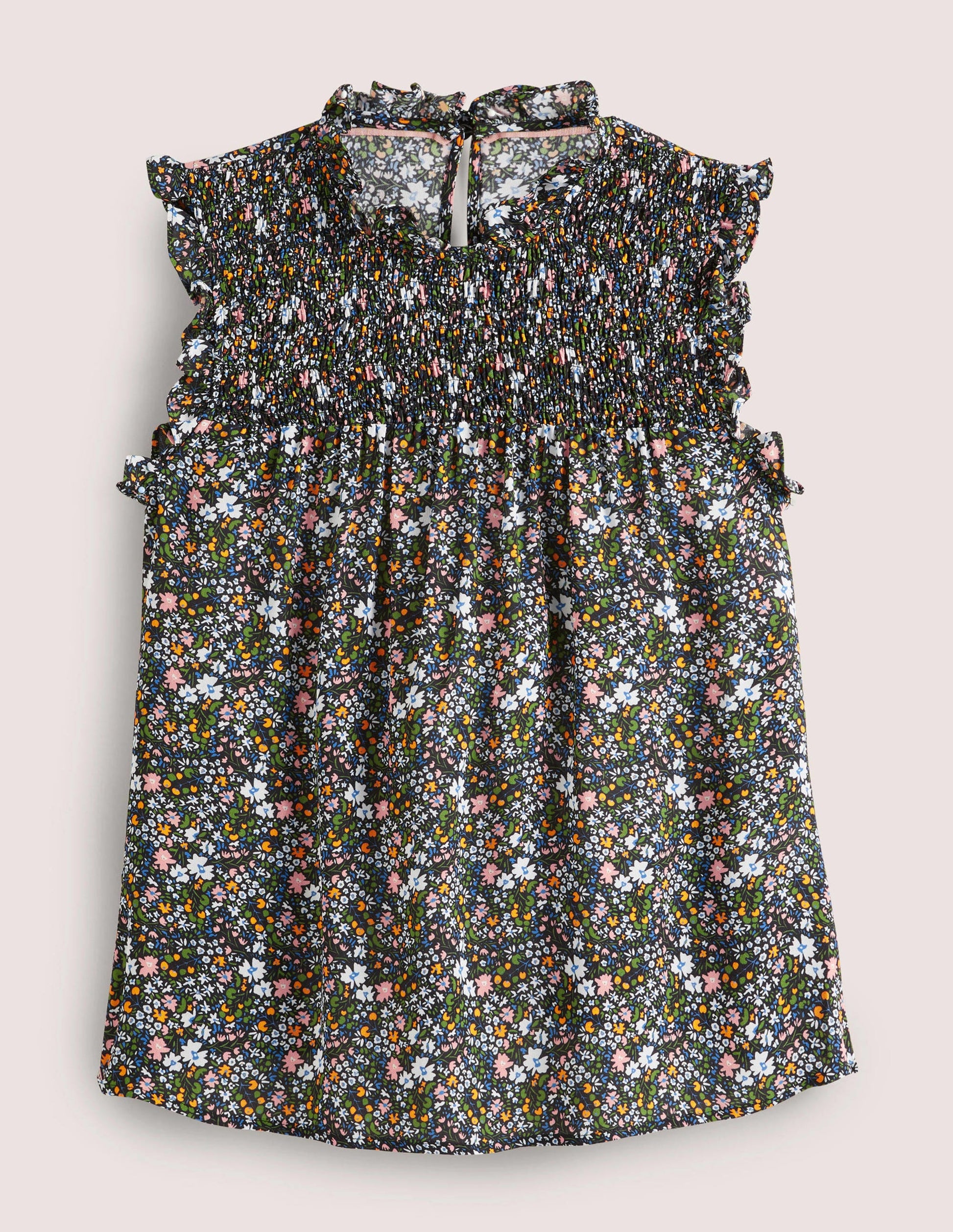 Sleeveless Smocked Top-Black, Abstract Ditsy-6