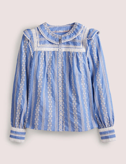 Crochet Trim Blouse-Chambray-7