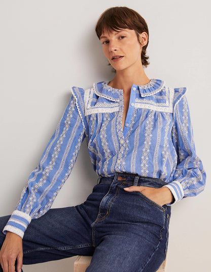 Crochet Trim Blouse-Chambray-1