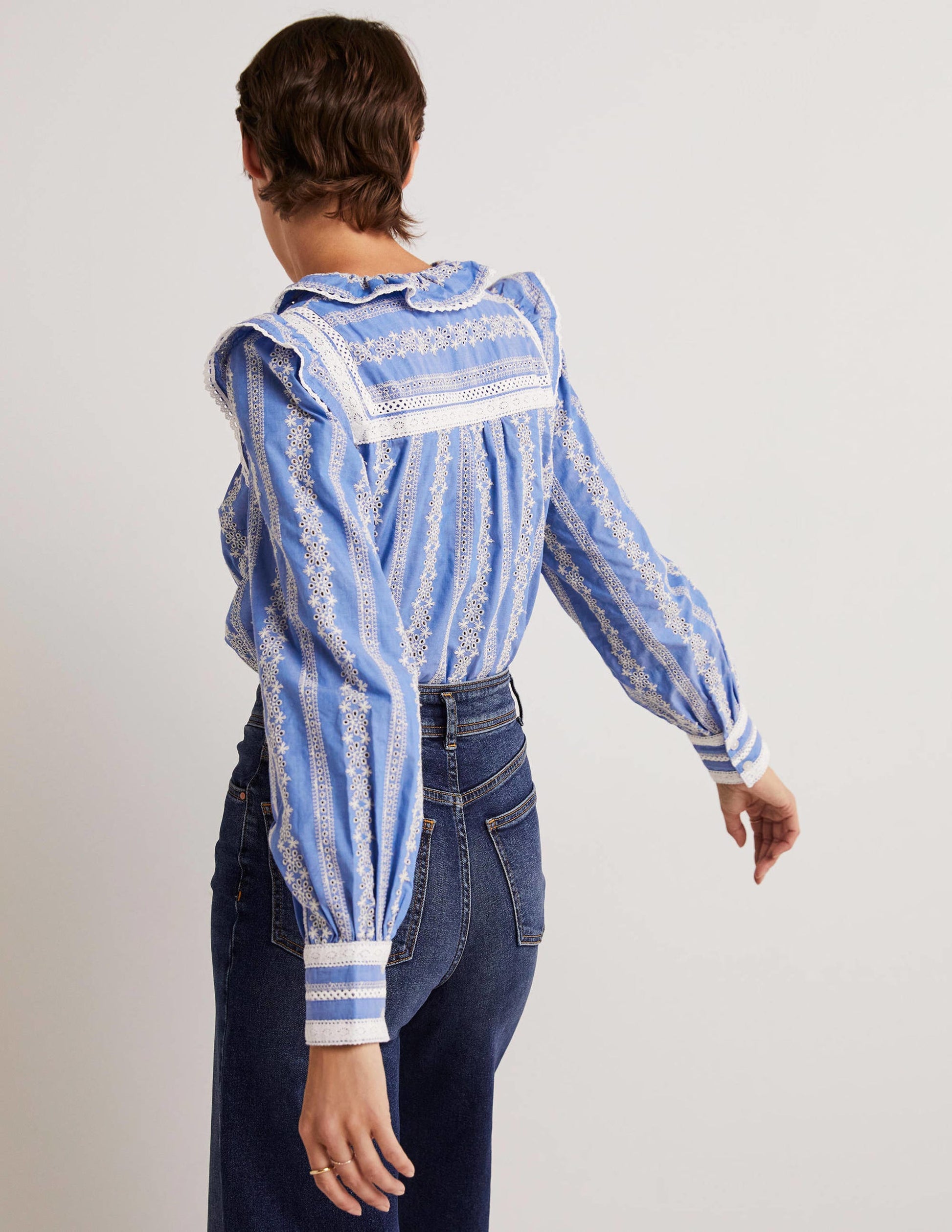 Crochet Trim Blouse-Chambray-3