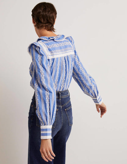 Crochet Trim Blouse-Chambray-3