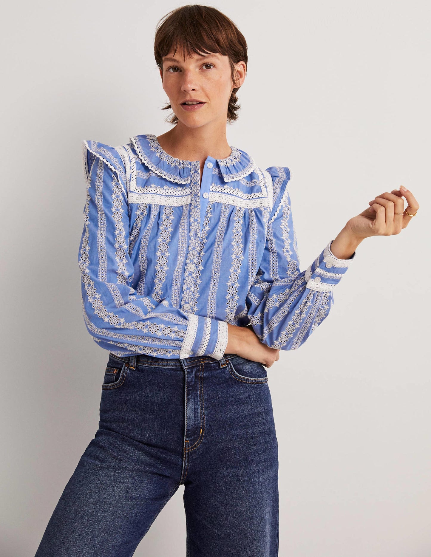 Crochet Trim Blouse-Chambray