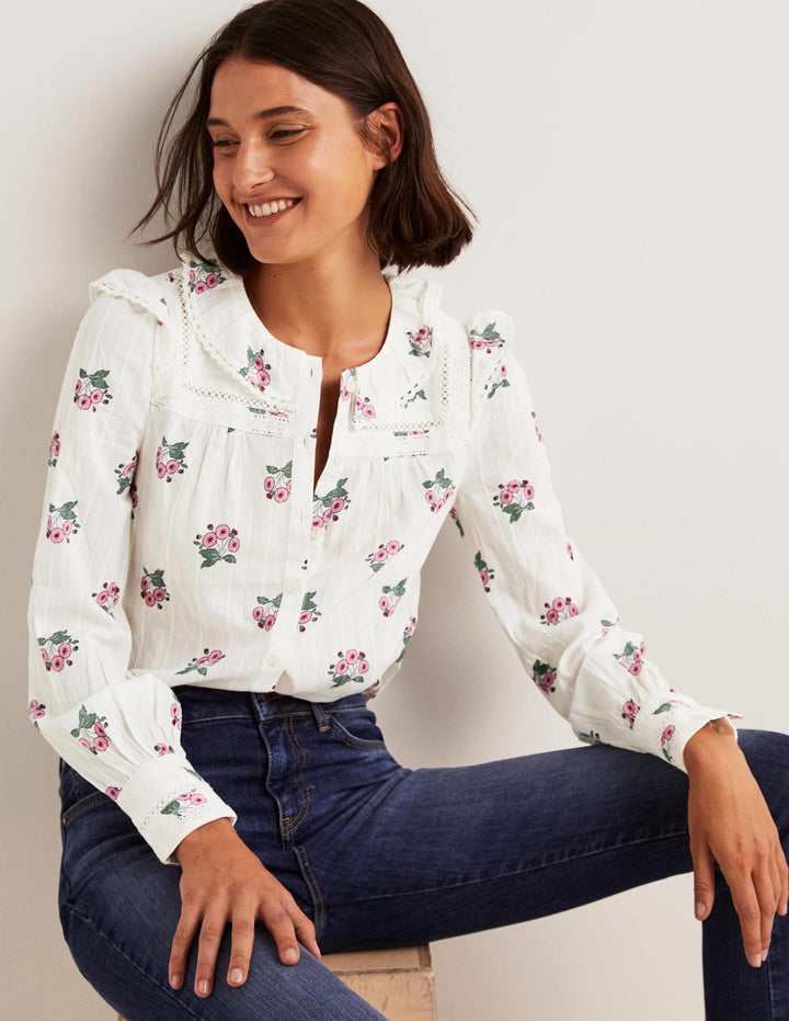 Crochet Trim Blouse-Ivory, Wild Pansy