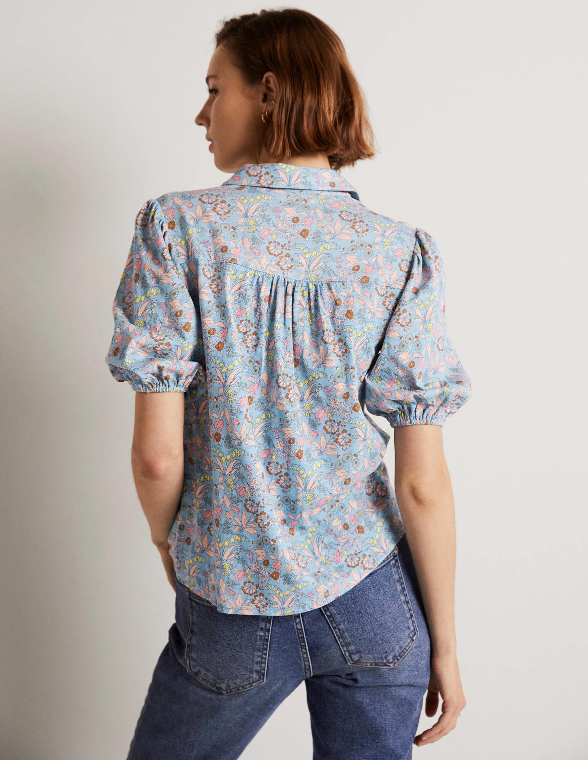 Puff Sleeve Jersey Shirt-Dusty Blue, WIldflower-7