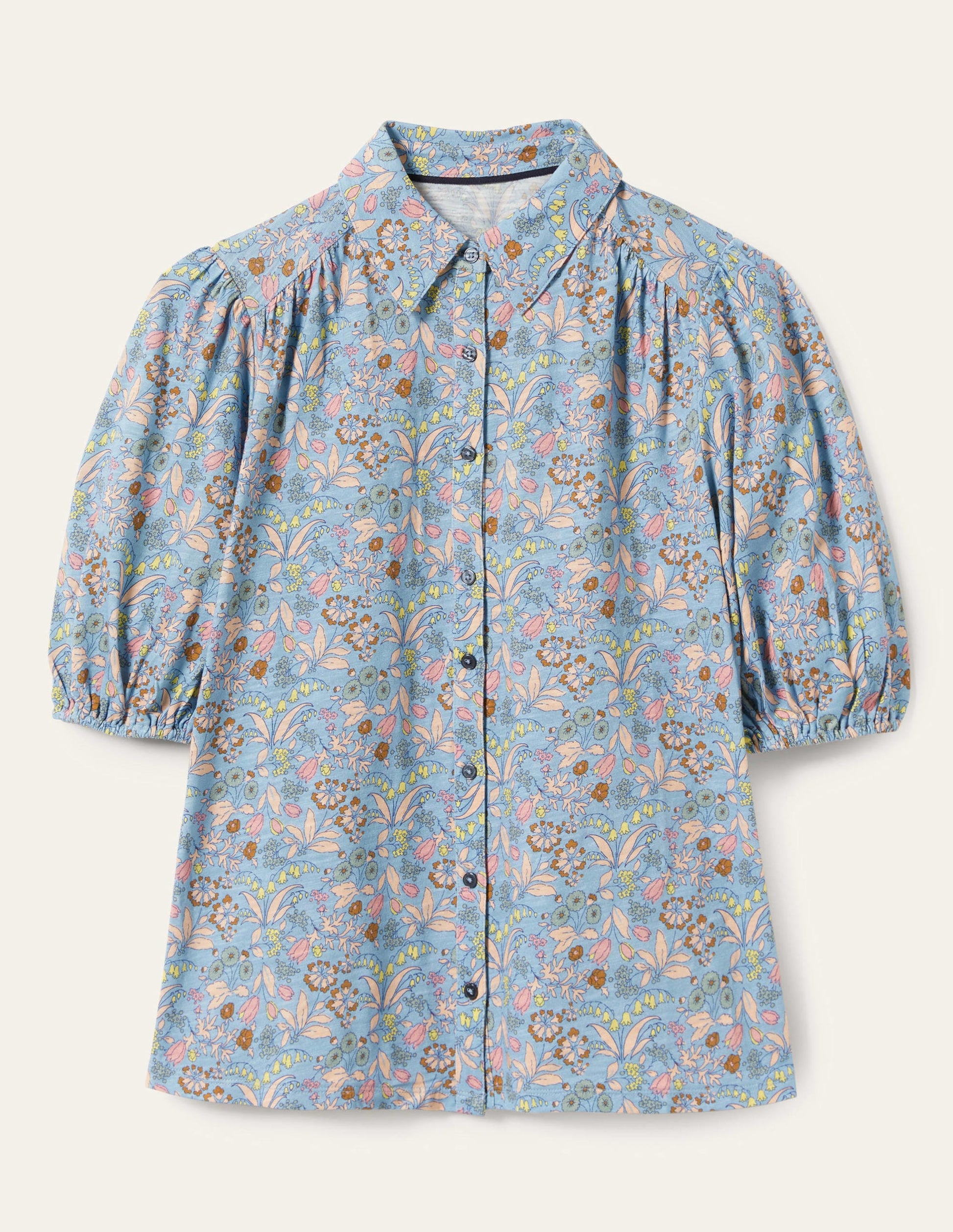 Puff Sleeve Jersey Shirt-Dusty Blue, WIldflower-10