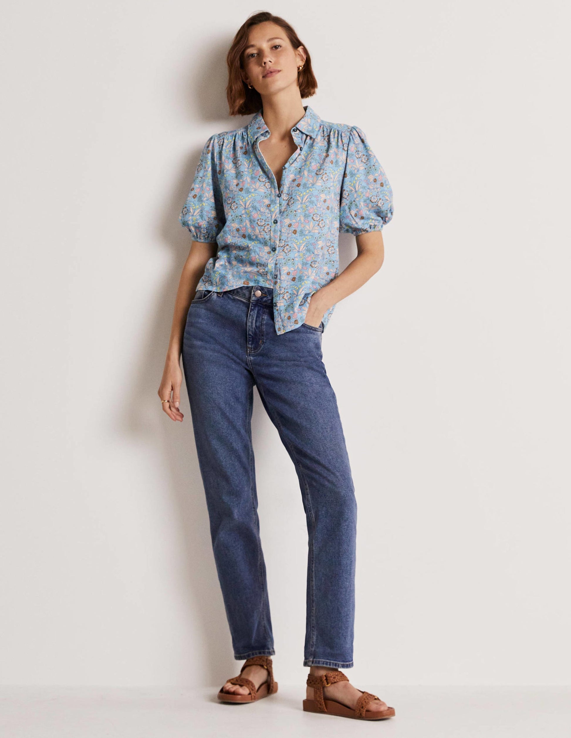 Puff Sleeve Jersey Shirt-Dusty Blue, WIldflower-4