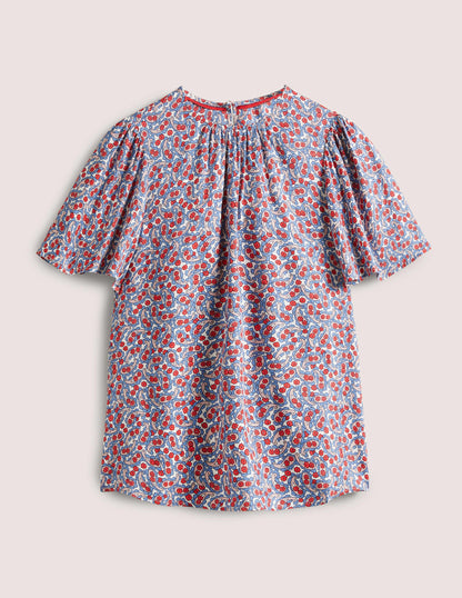 Flutter Sleeve Crew Neck Top-Riviera Blue, Petal Paisley-5