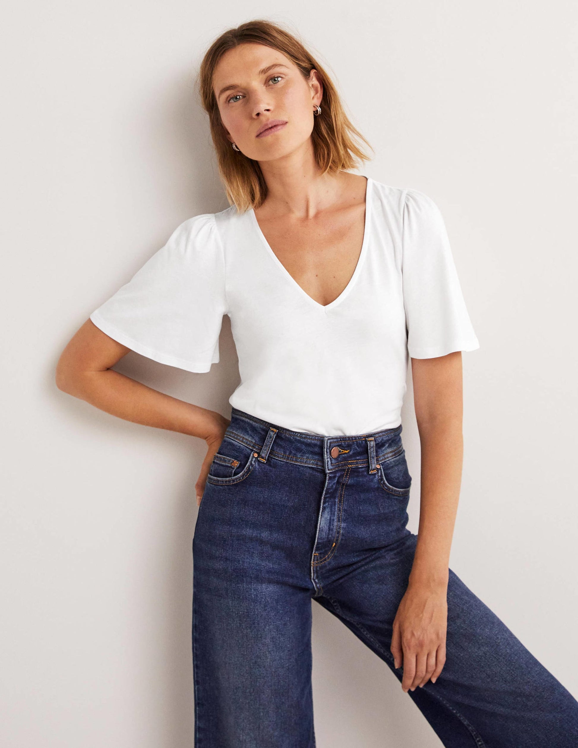 Supersoft Flutter Sleeve Top-White-1