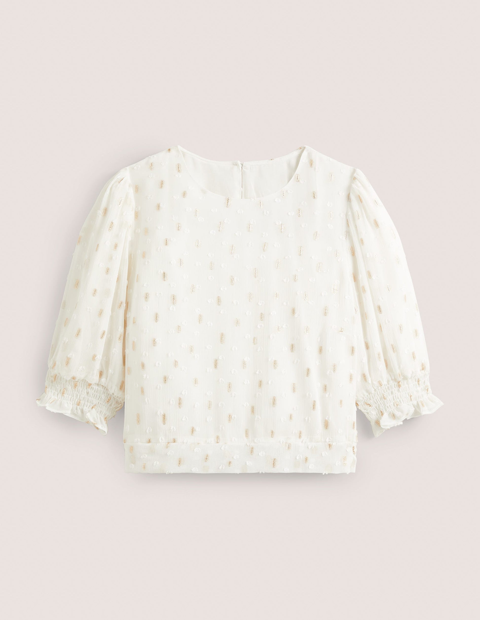 Cropped Metallic Smocked Top-Ivory and Gold Clip-5