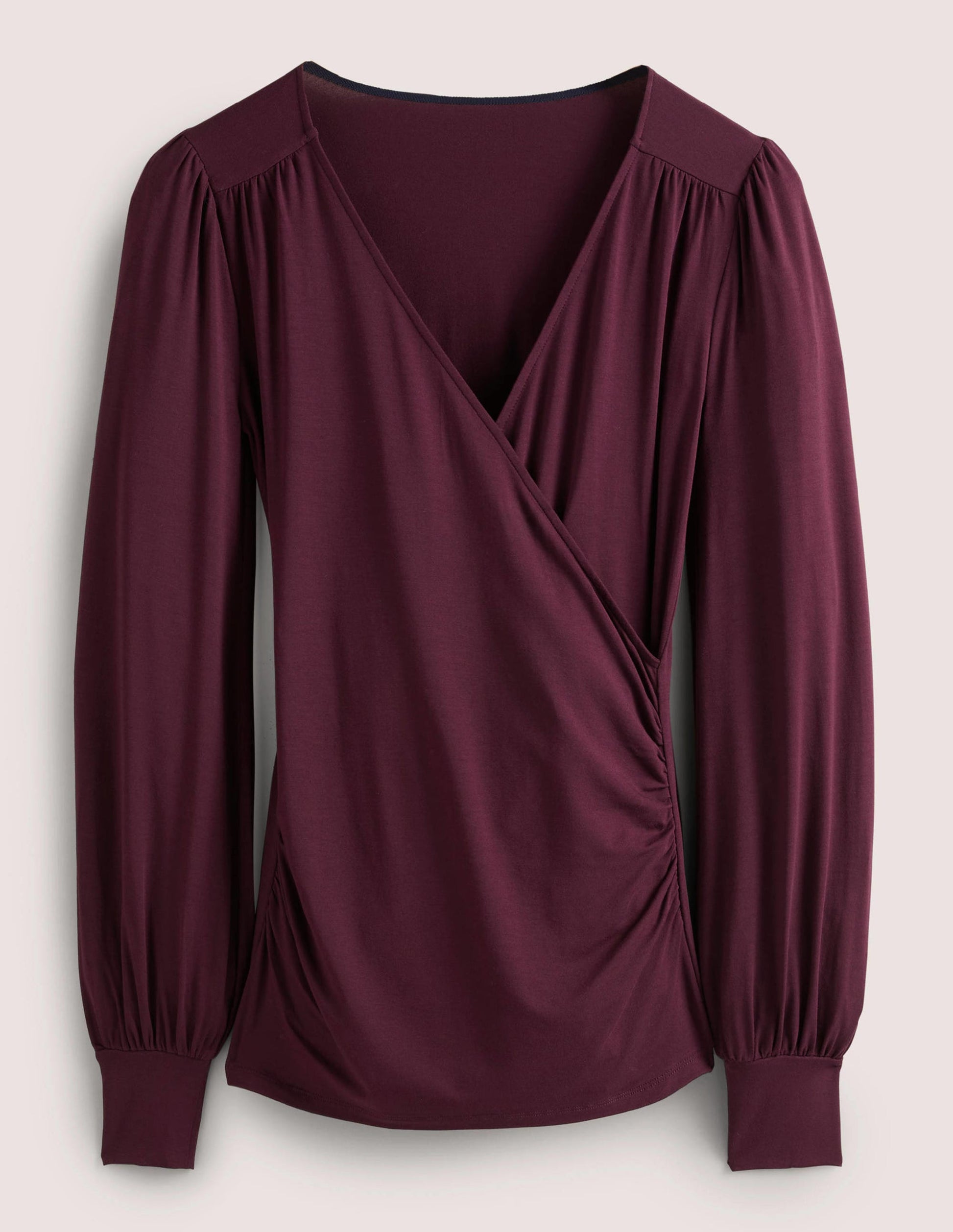 Blouson Wrap Top-Mulled Wine Purple-5