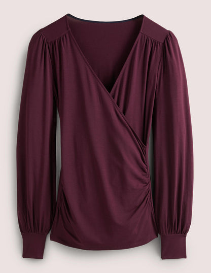 Blouson Wrap Top-Mulled Wine Purple-5