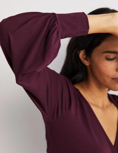 Blouson Wrap Top-Mulled Wine Purple-2