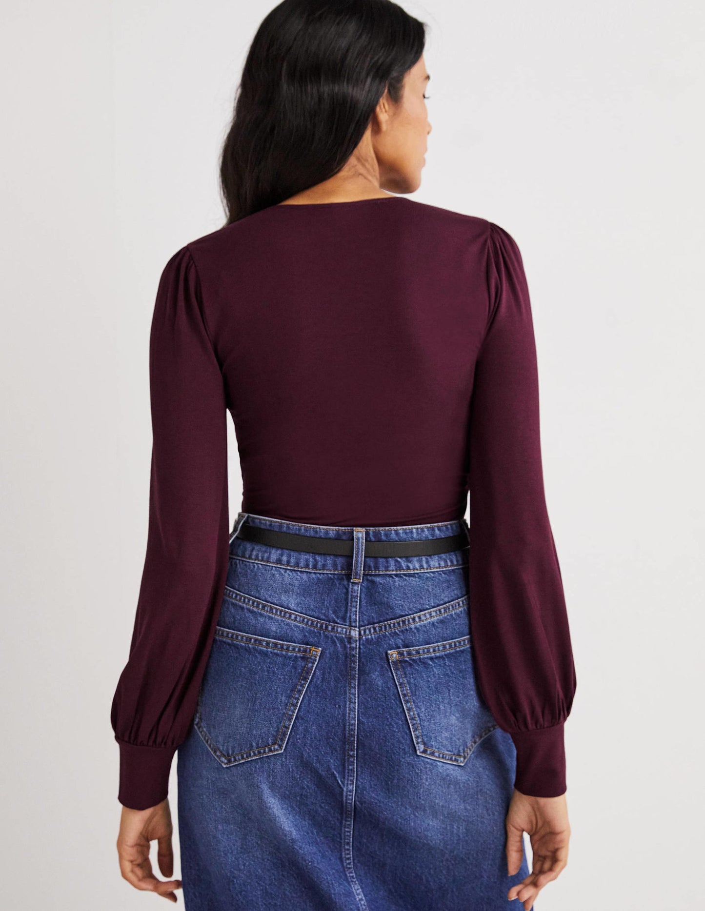 Blouson Wrap Top-Mulled Wine Purple