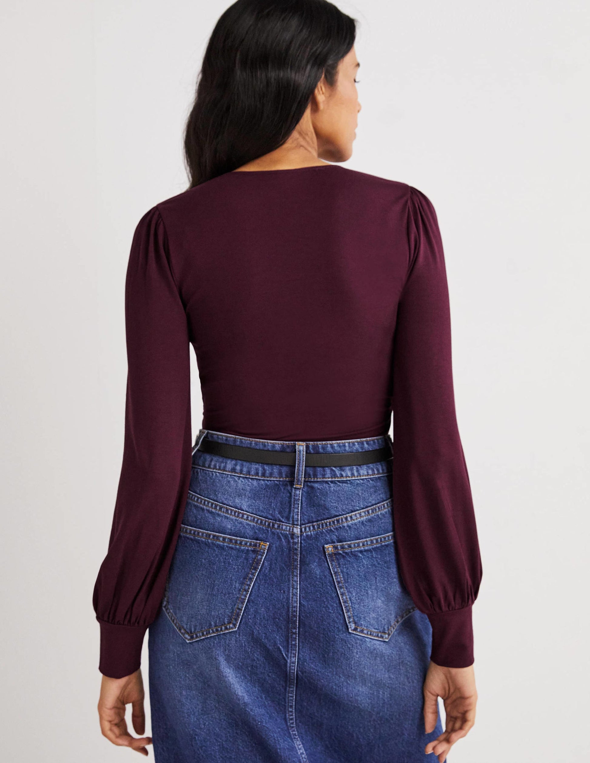 Blouson Wrap Top-Mulled Wine Purple-3