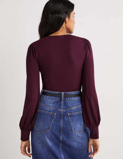 Blouson Wrap Top-Mulled Wine Purple-3