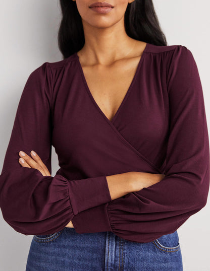 Blouson Wrap Top-Mulled Wine Purple-4