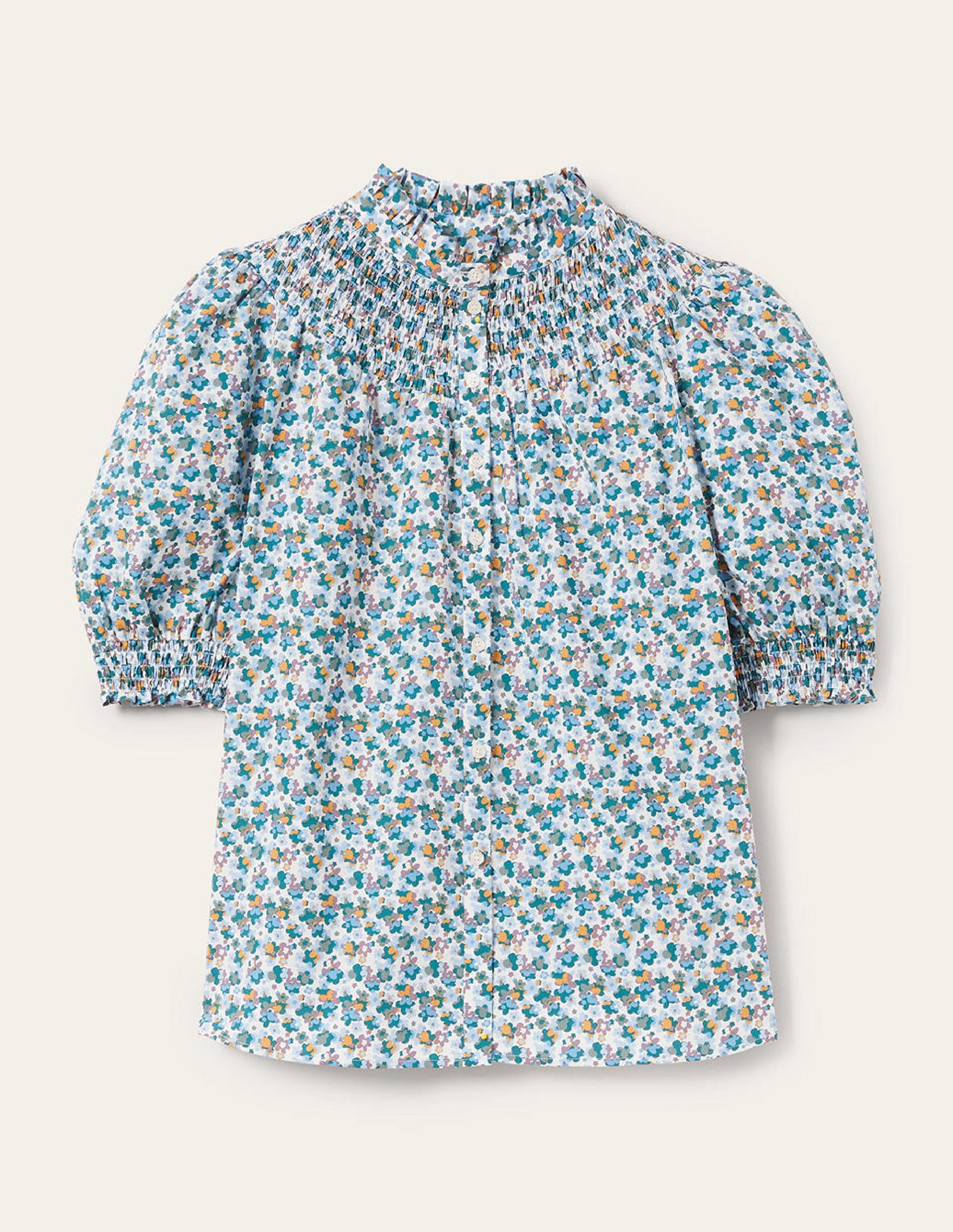 Short Sleeve Smocked Shirt-Blue, Abstract Cluster - Image 6