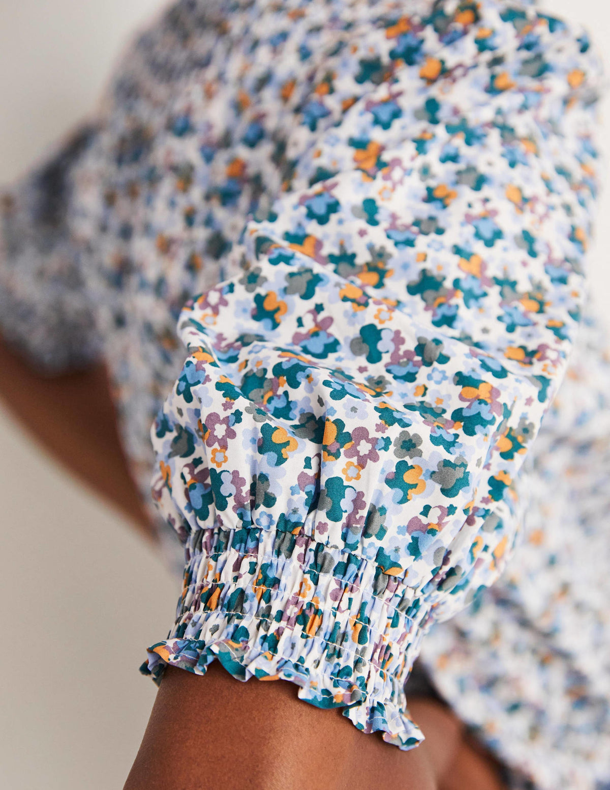 Short Sleeve Smocked Shirt-Blue, Abstract Cluster - Image 7