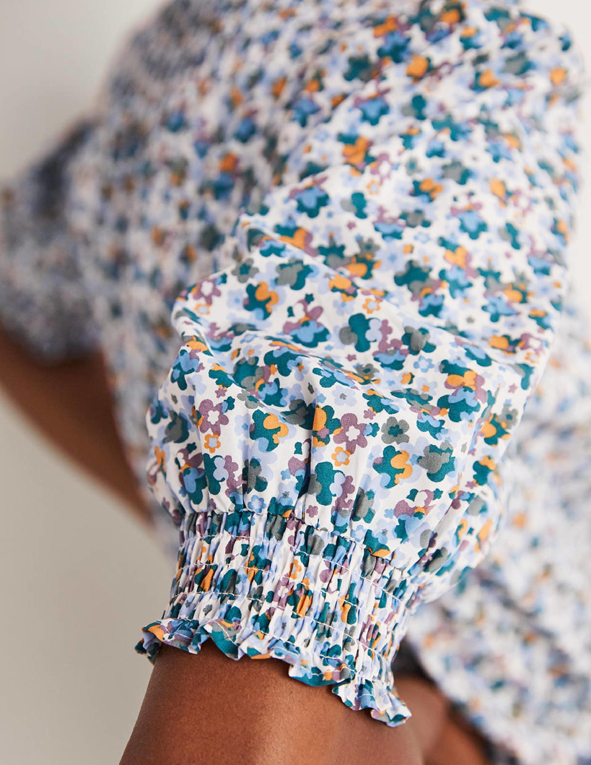 Short Sleeve Smocked Shirt-Blue, Abstract Cluster - Image 2