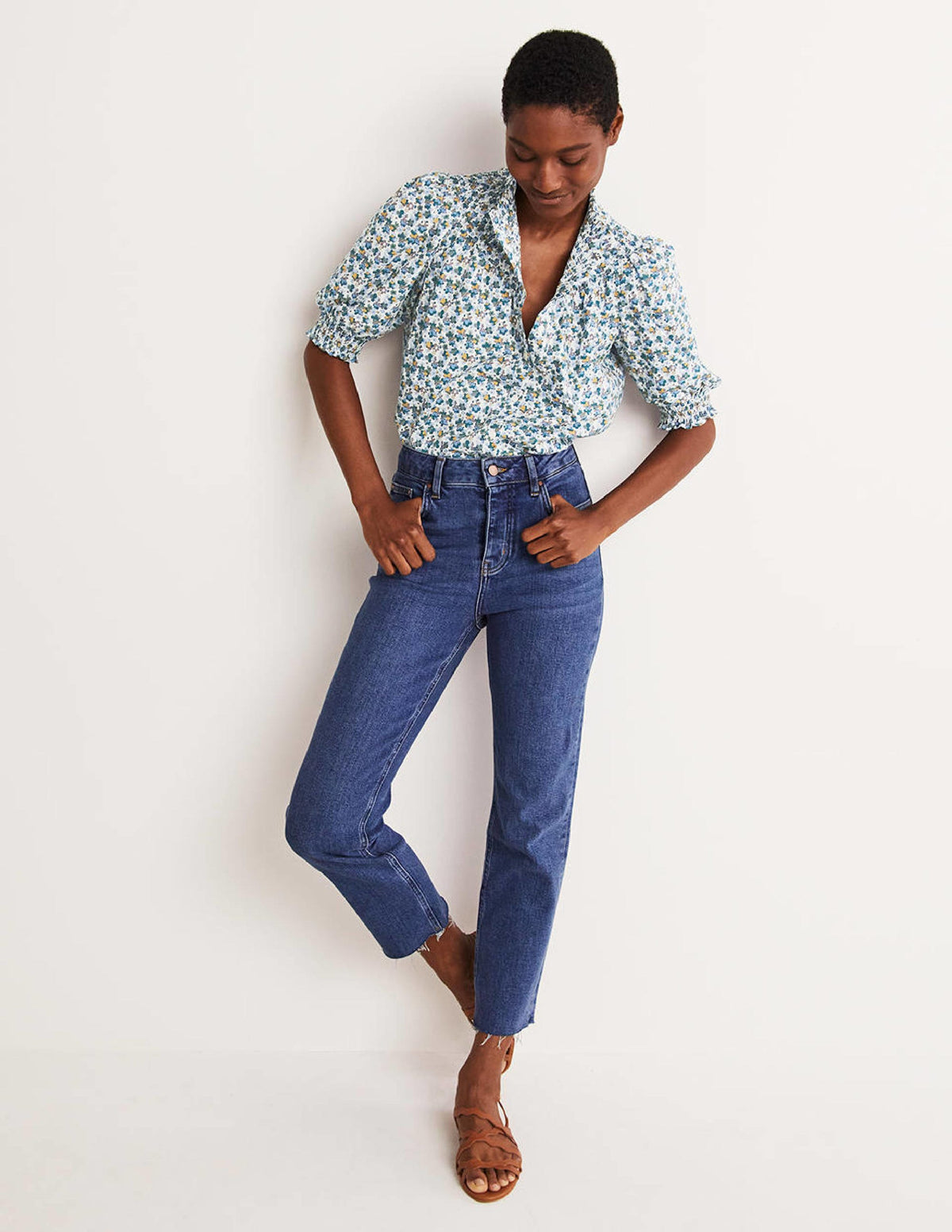 Short Sleeve Smocked Shirt-Blue, Abstract Cluster - Image 5