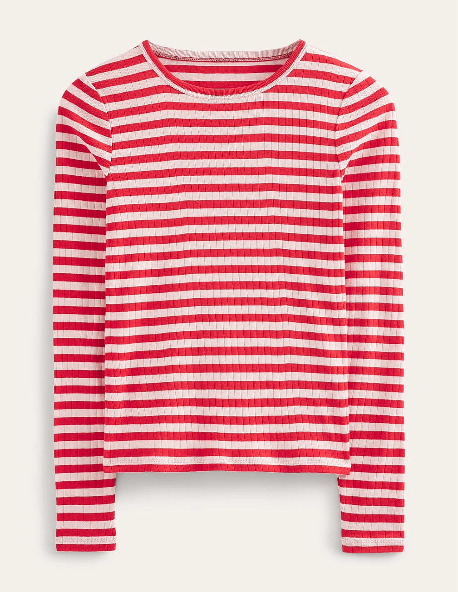 Anna Rib Crew T-Shirt-Peach Skin, Hot Pepper Stripe-8