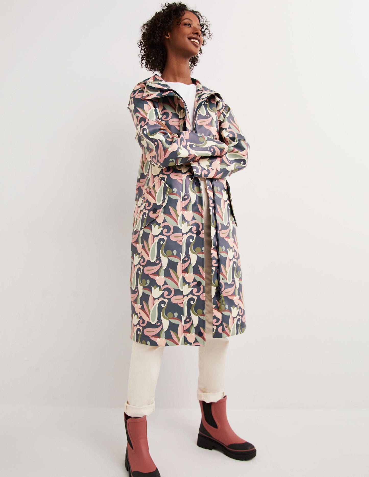 Waterproof Longline Raincoat-Multi, Paisley Meadow