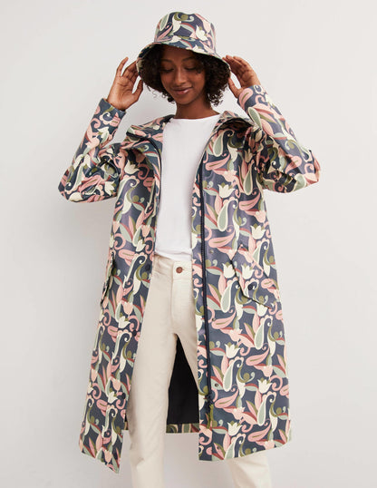 Waterproof Longline Raincoat-Multi, Paisley Meadow-4