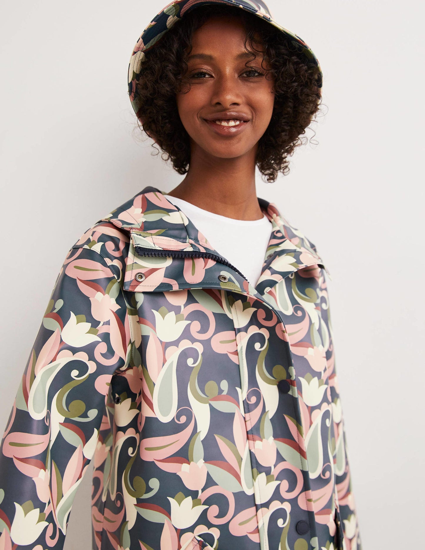 Waterproof Longline Raincoat-Multi, Paisley Meadow