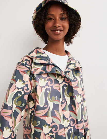 Waterproof Longline Raincoat-Multi, Paisley Meadow-5