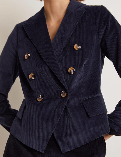 Double Breasted Cord Blazer-Navy-7