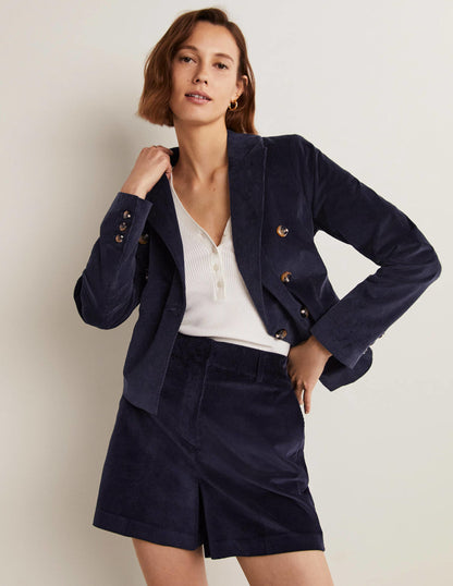 Double Breasted Cord Blazer-Navy-9