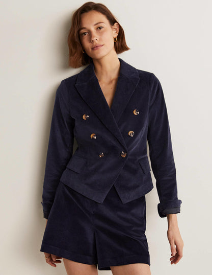 Double Breasted Cord Blazer-Navy-10