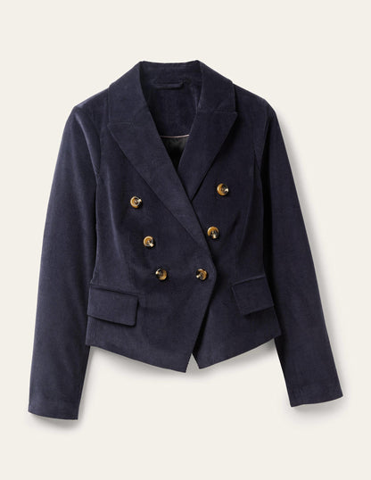 Double Breasted Cord Blazer-Navy-11