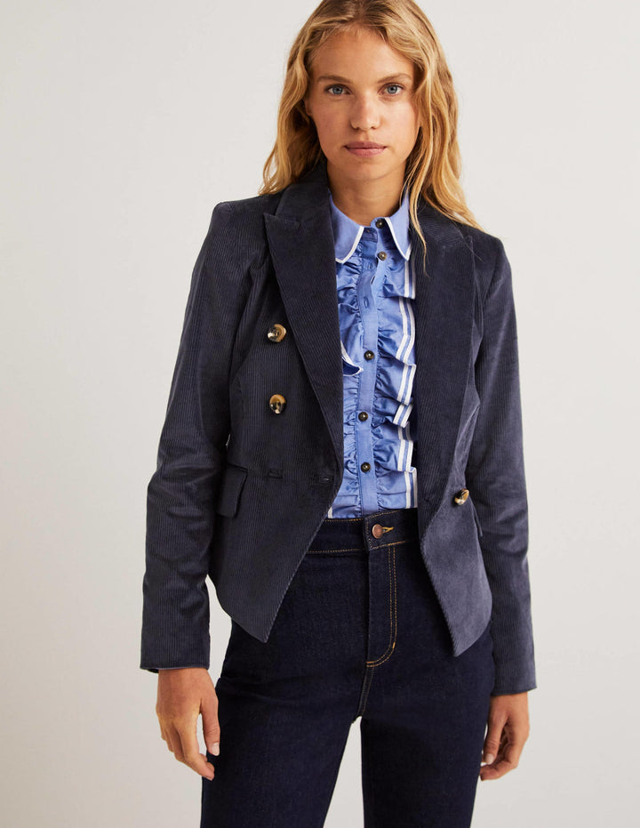 Double Breasted Cord Blazer-Navy
