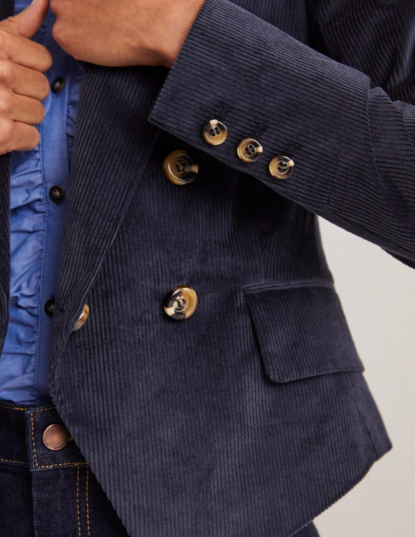 Double Breasted Cord Blazer-Navy