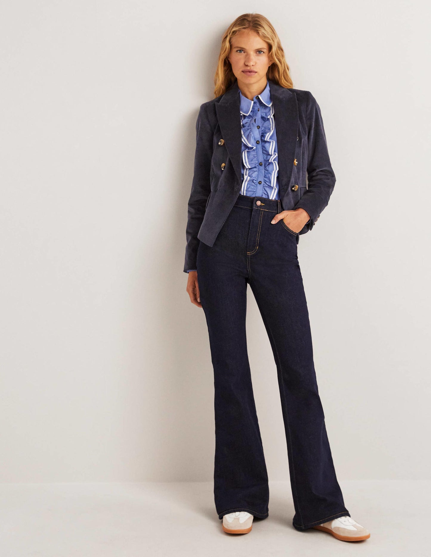 Double Breasted Cord Blazer-Navy