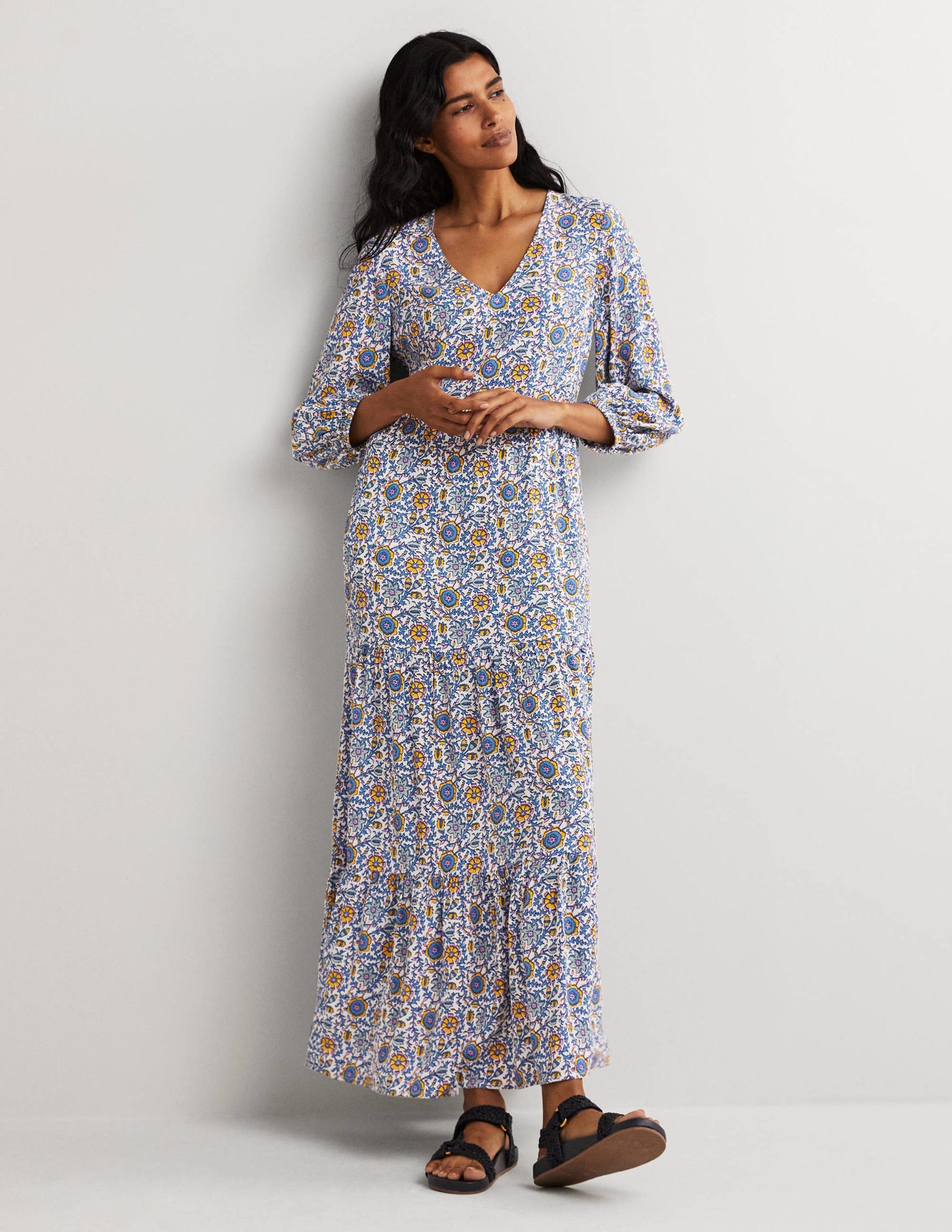 Blouson Sleeve Maxi Dress-Ivory, Enchanting Twig-1