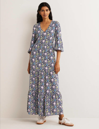 Blouson Sleeve Maxi Dress-Navy, Enchanting Twig-4