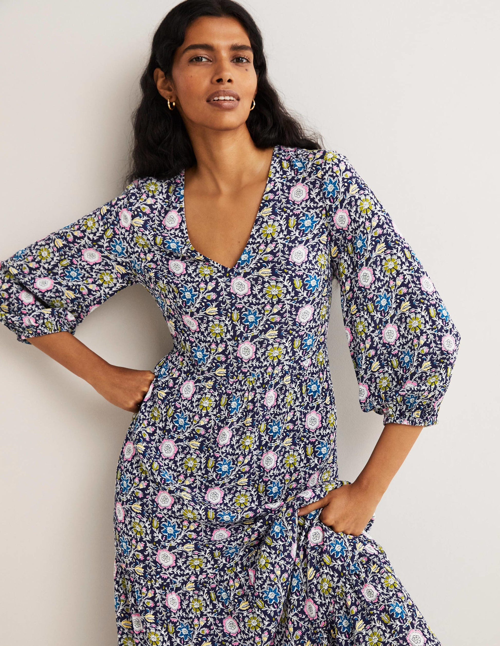 Blouson Sleeve Maxi Dress-Navy, Enchanting Twig-5