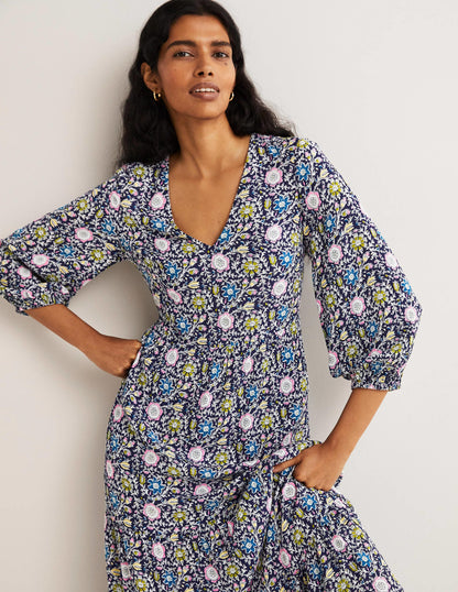 Blouson Sleeve Maxi Dress-Navy, Enchanting Twig-5