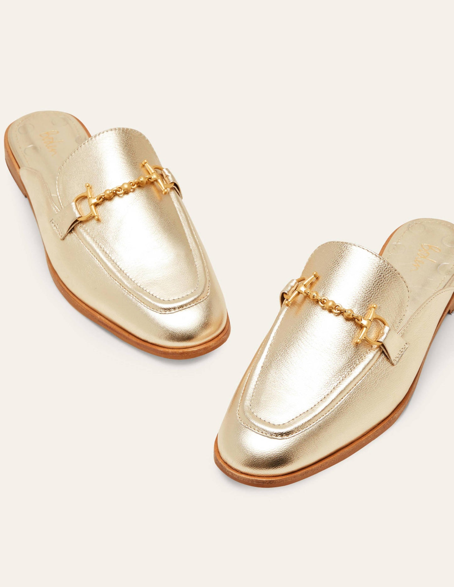 Snaffle Detail Backless Loafer-Gold Metallic