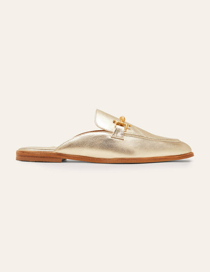 Snaffle Detail Backless Loafer-Gold Metallic