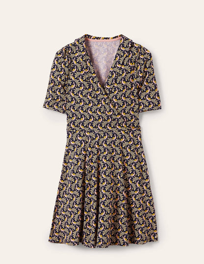 Fixed Wrap Jersey Dress-French Navy, Paradise Peacock