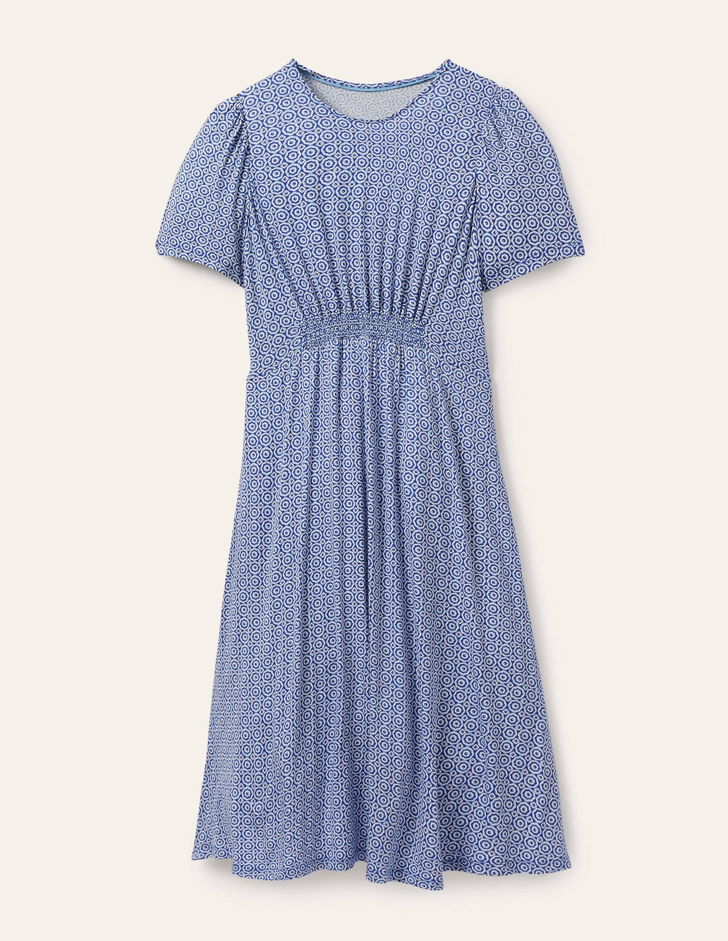 Crew Neck Jersey Dress-Bluebell Geo Blooms